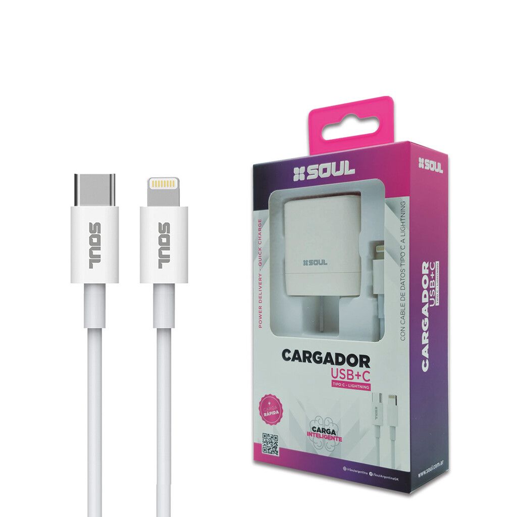 Cargador Viajero PD+ USB QC C/Cable TC a Lightning --