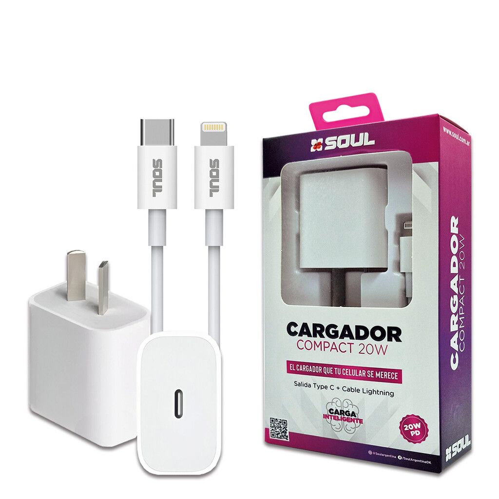 Cargador Viajero PD QC 20w C/Cable tipo c a Lightning --