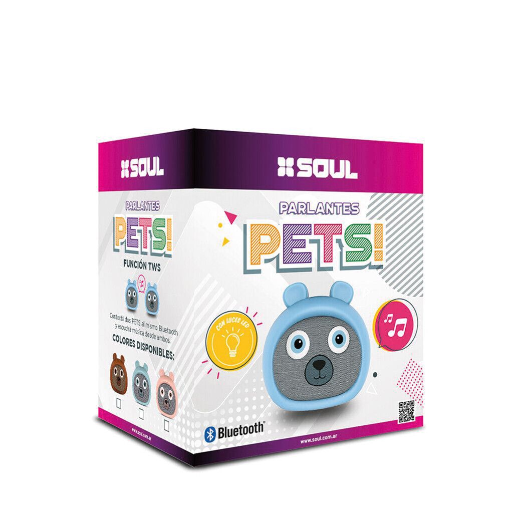 Parlante PETS Bluetooth (TWS) BEAR C/ Luz Marca SOUL