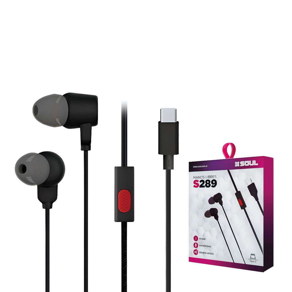 Manos Libres S289 Tipo ''C'' Negro Sonido Nitido Marca SOUL