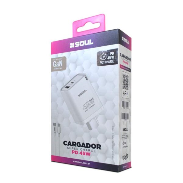 Cargador Viajero FC USB+PD 45W GaN c/cable Type-C a Type-C --