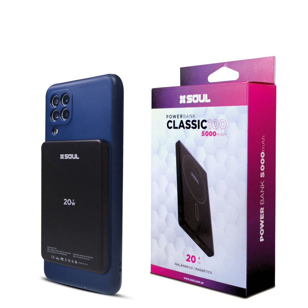 Power Bank Classic 100 5000mAh Inalambrico + Magnetico Marca 22.5w Soul