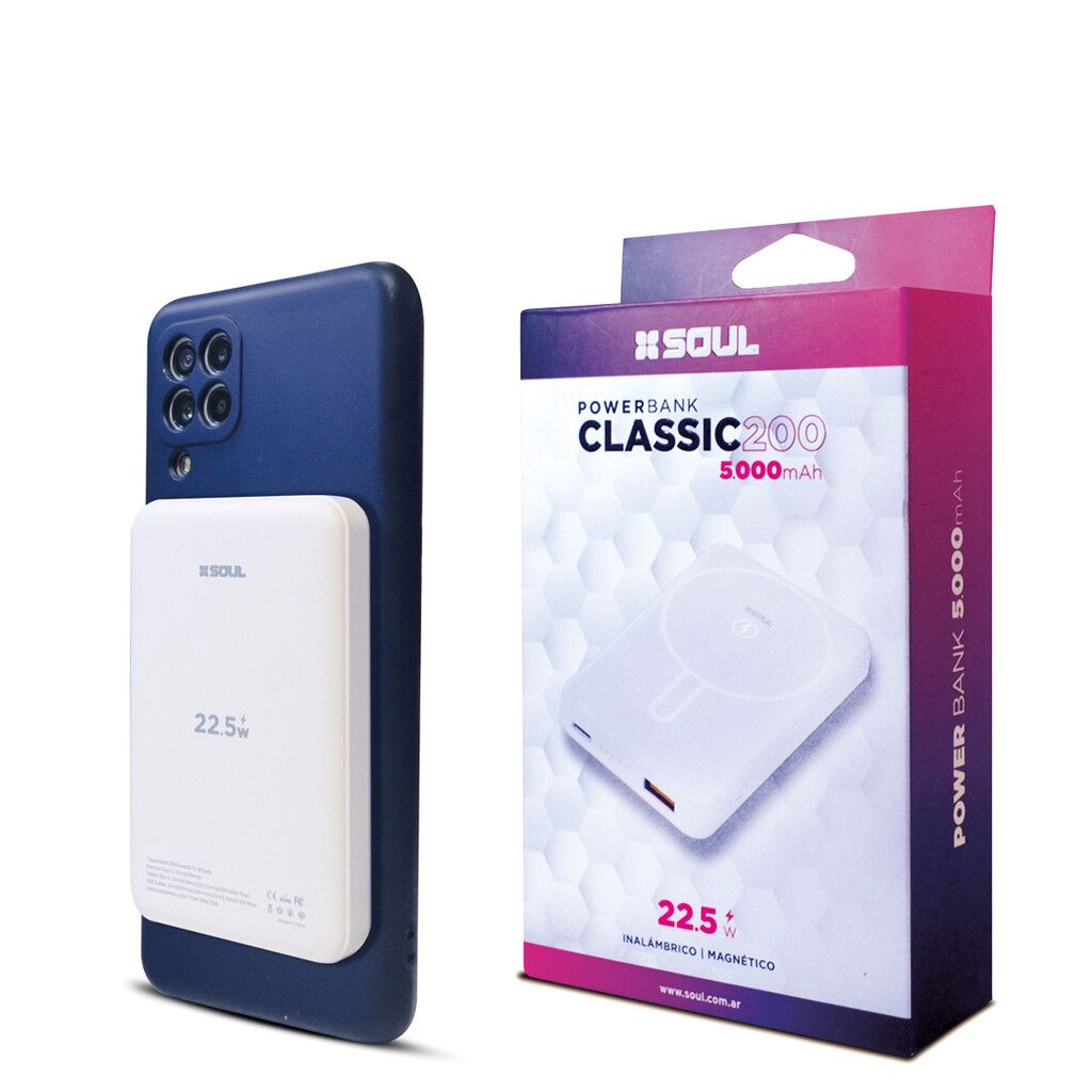 Power Bank Classic 100 5000mAh Inalambrico + Magnetico Marca 20w Soul