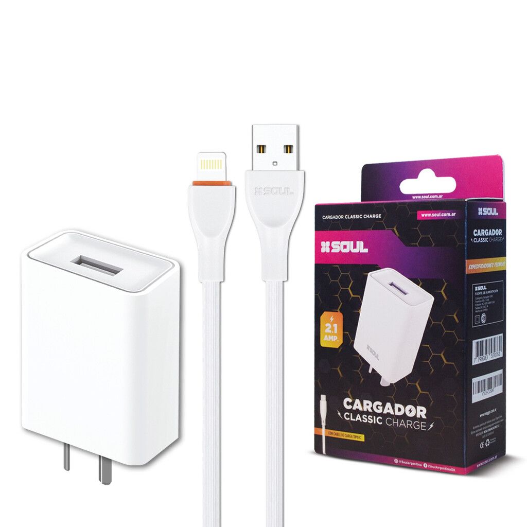 Cargador Viajero classic USB X1 C/ Cable Lightning
