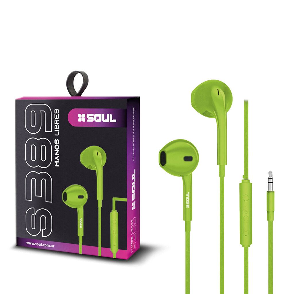 Manos Libres S389 C/ Volumen Verde  Marca SOUL