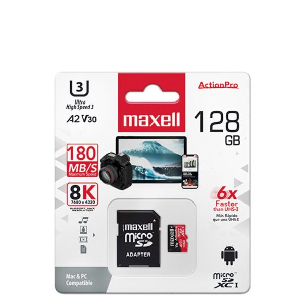 Memoria Maxell Micro SD UHS-1 U3 A2 128Gb 180MB /PS