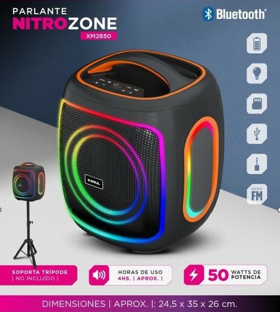 Parlante Soul - NITRO ZONE - XM2650  - 50W Luz Led / Btt / Usb / Msd / Radio --