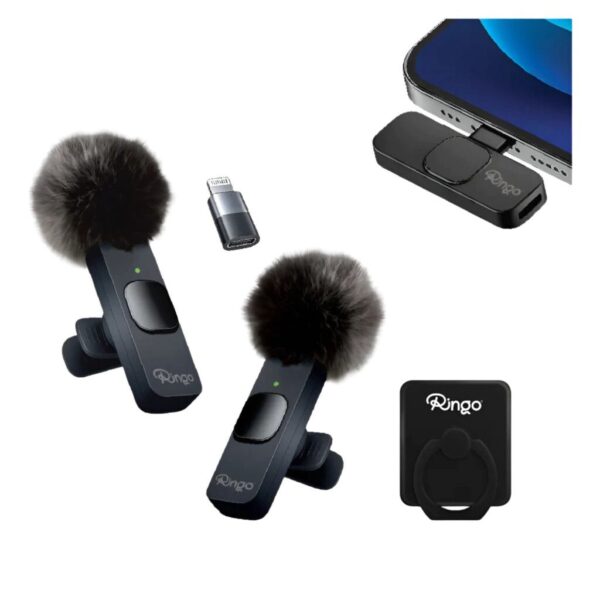 Ringo Mic Doble con cubreviento con ficha C + adaptador Lighting - x 1 (Negro)