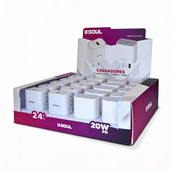 Cargador Viejero USB 2.4A x10 + PD 20W x10 (MIX 20unidades) s/cable NEW!