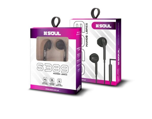 Manos Libres S389 C/ Volumen Negro  Marca SOUL --