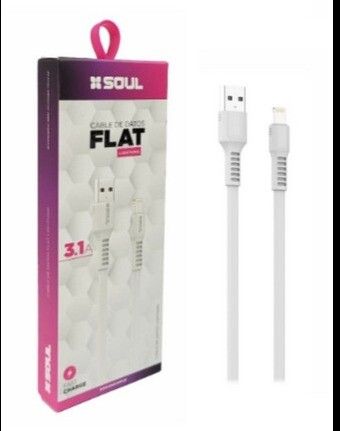 Cable Carga Rapida Lightning 1.2M 3.1A FLAT Marca SOUL BLANCO