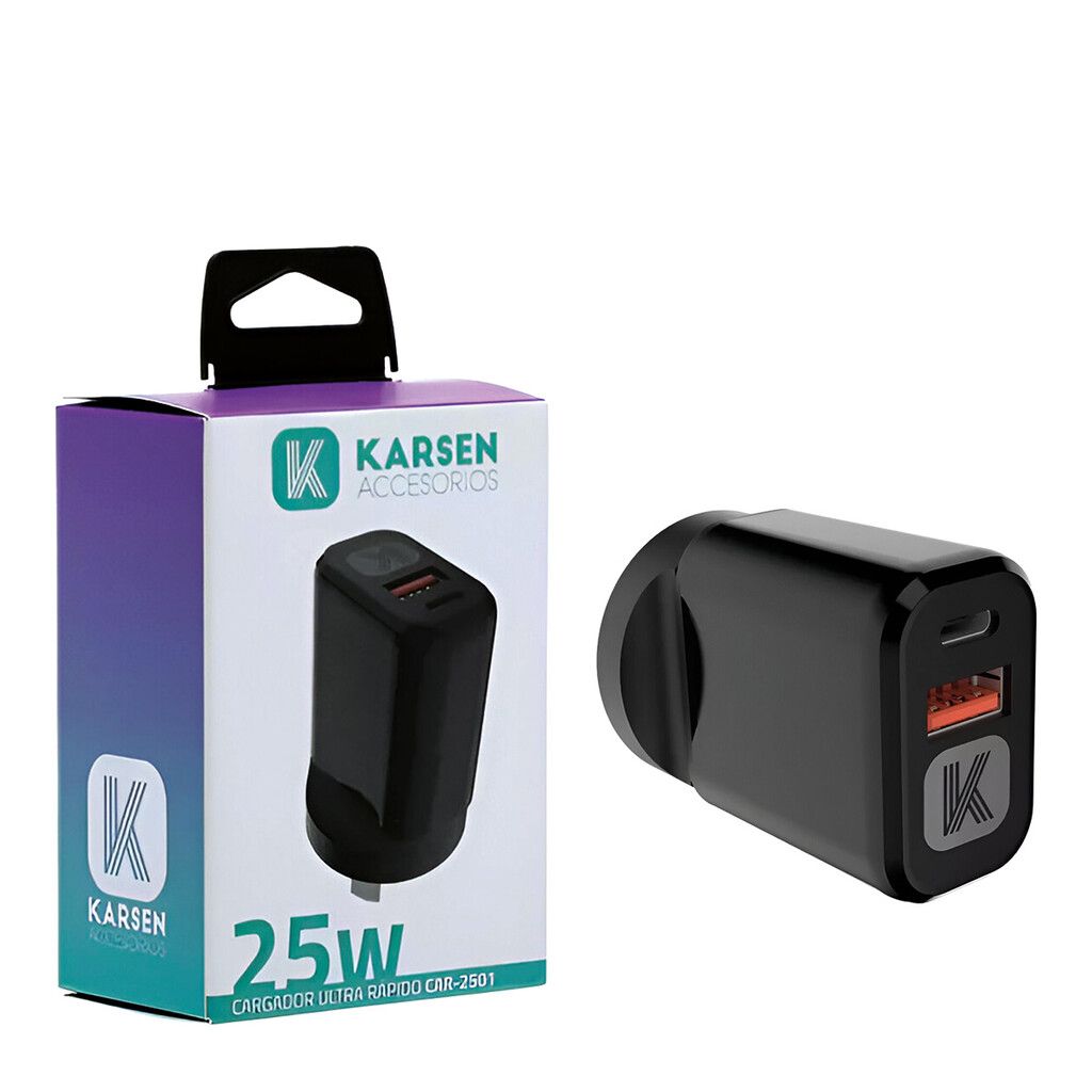 Cargador Cabezal Entrada Tipo-C + USB Turbo Charge PD 25W