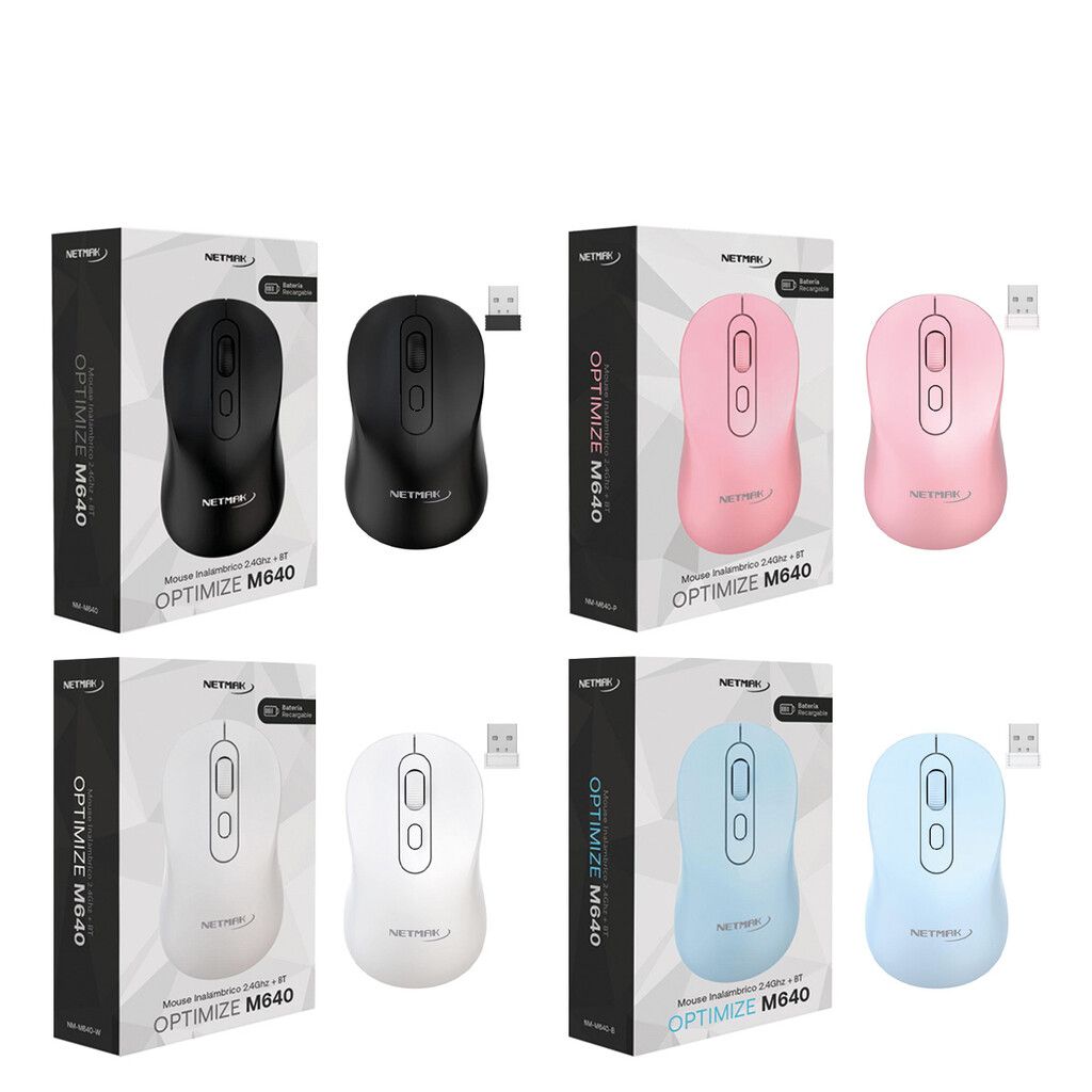 Mouse Inalámbrico  2,4Ghz + Bluetooth 5.2 Recargable Col. Varios