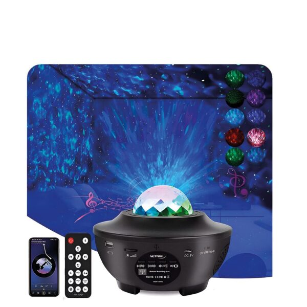 Velador Proyector de Galaxia y Estrellas LED con Parlante BT