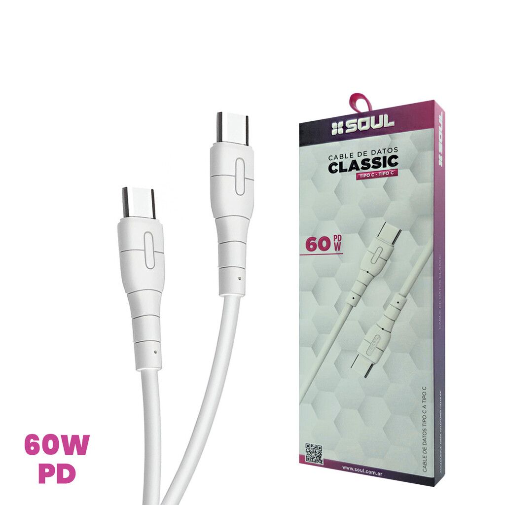 Cable Classic USB Tipo C a Tipo C PD 60w Marca SOUL