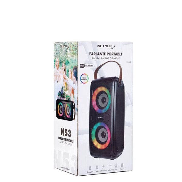 Parlante Bluetooth 3'' X2 RGB Giratorios - 5 efectos karaoke - Batería 3000mah - Pack retail - 34,6x16,8x13,5cm Parlante Bluetooth 3'' X2 RGB Giratorios - 5 efectos karaoke - Batería 3000mah - Pack retail - 34,6x16,8x13,5cm