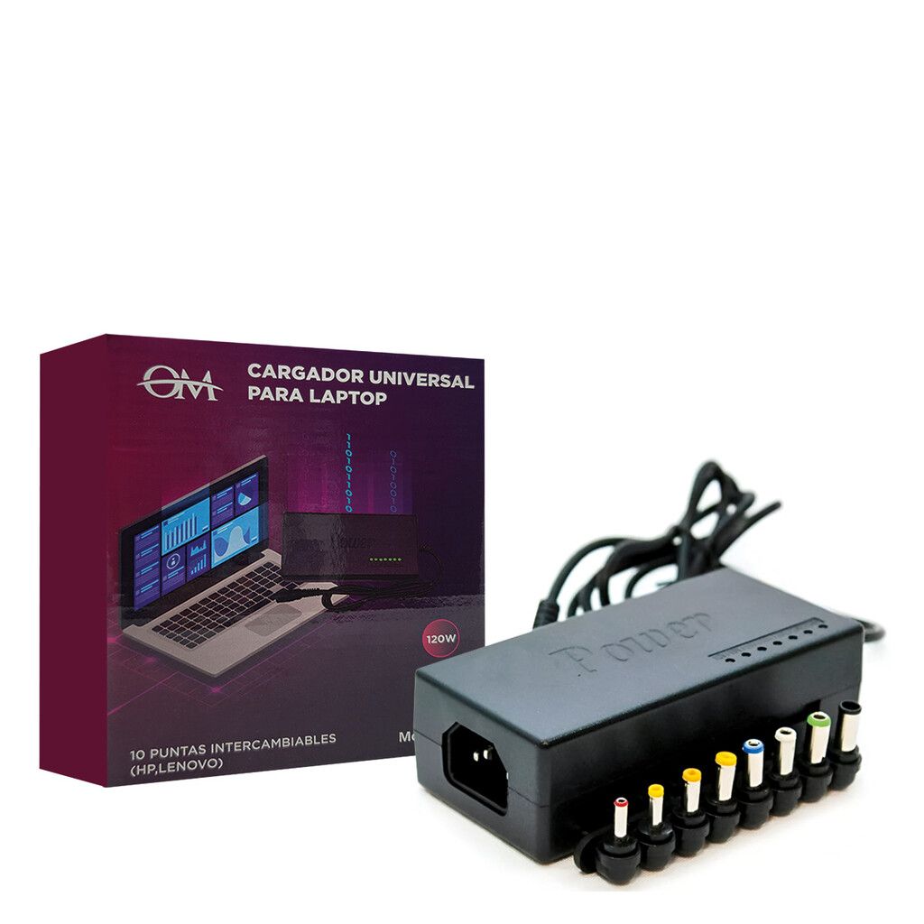Cargador Universal Notebook 120w 10 Inc. Puntas HP y Lenovo