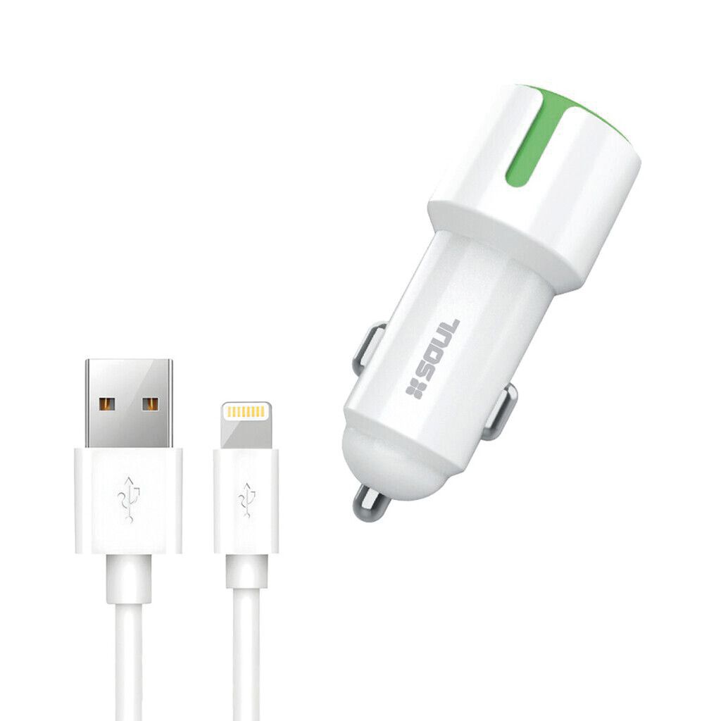 Cargador Auto 12V 2.4A DUAL USB + Cable iPhone  Marca SOUL
