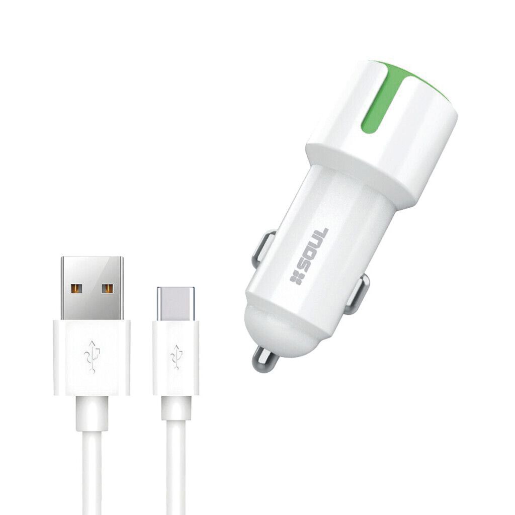 Cargador Auto 12V 2.4A DUAL USB + Cable Tipo C - SOUL