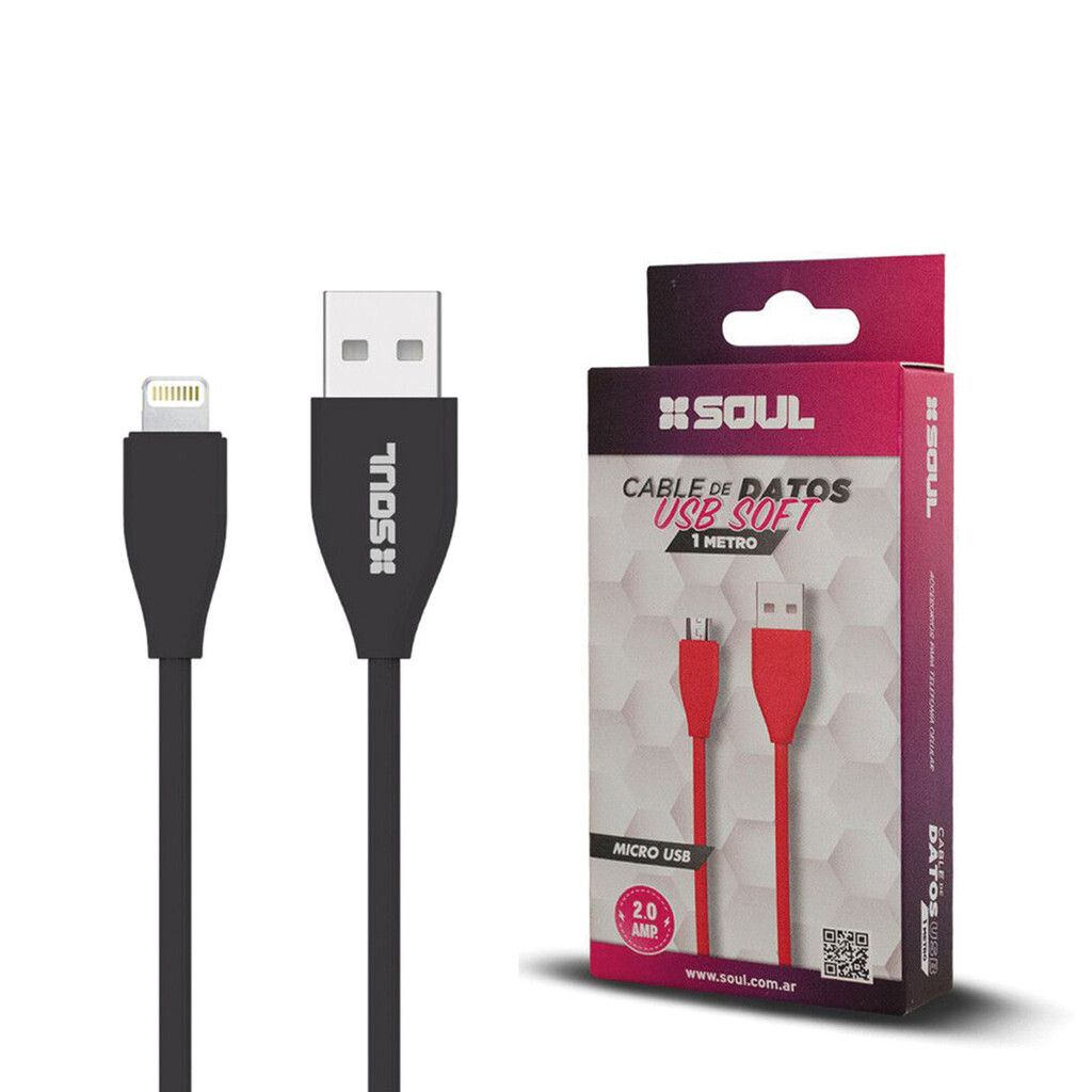 Cable Carga Rapida Lightning 1M 2A SOFT Marca SOUL