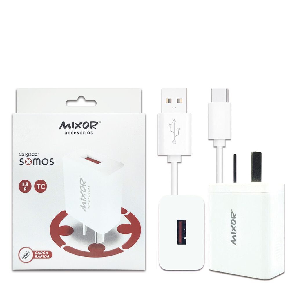 Cargador Rapido 3.8A 1USB + Cable TC - SOMOS - MIXOR