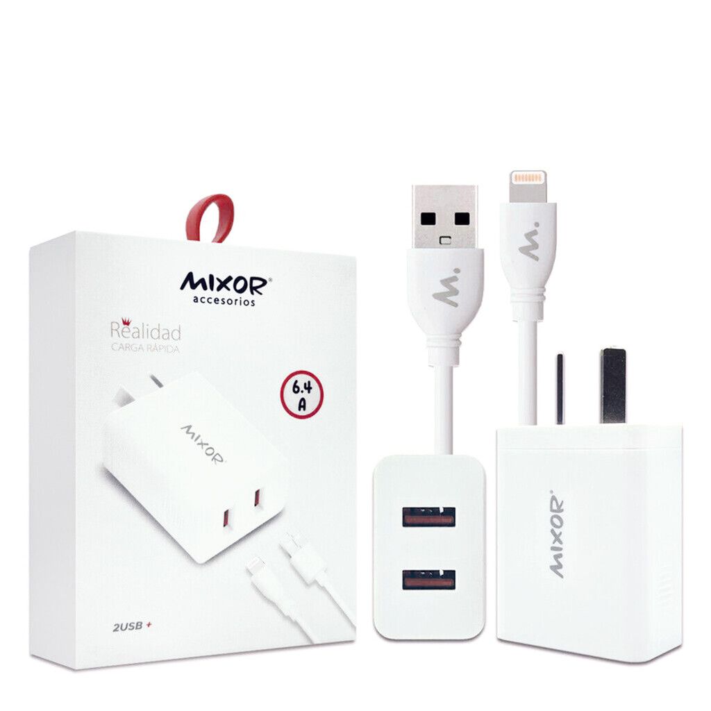 Cargador Rapido 6.4A 2USB + Cable  Lightning - REALIDAD - MIXOR