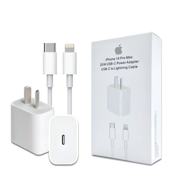 Cargador REP ORIG iPhone 14 Pro Max 20W USB-C Pata Argentina + Cable Lightning