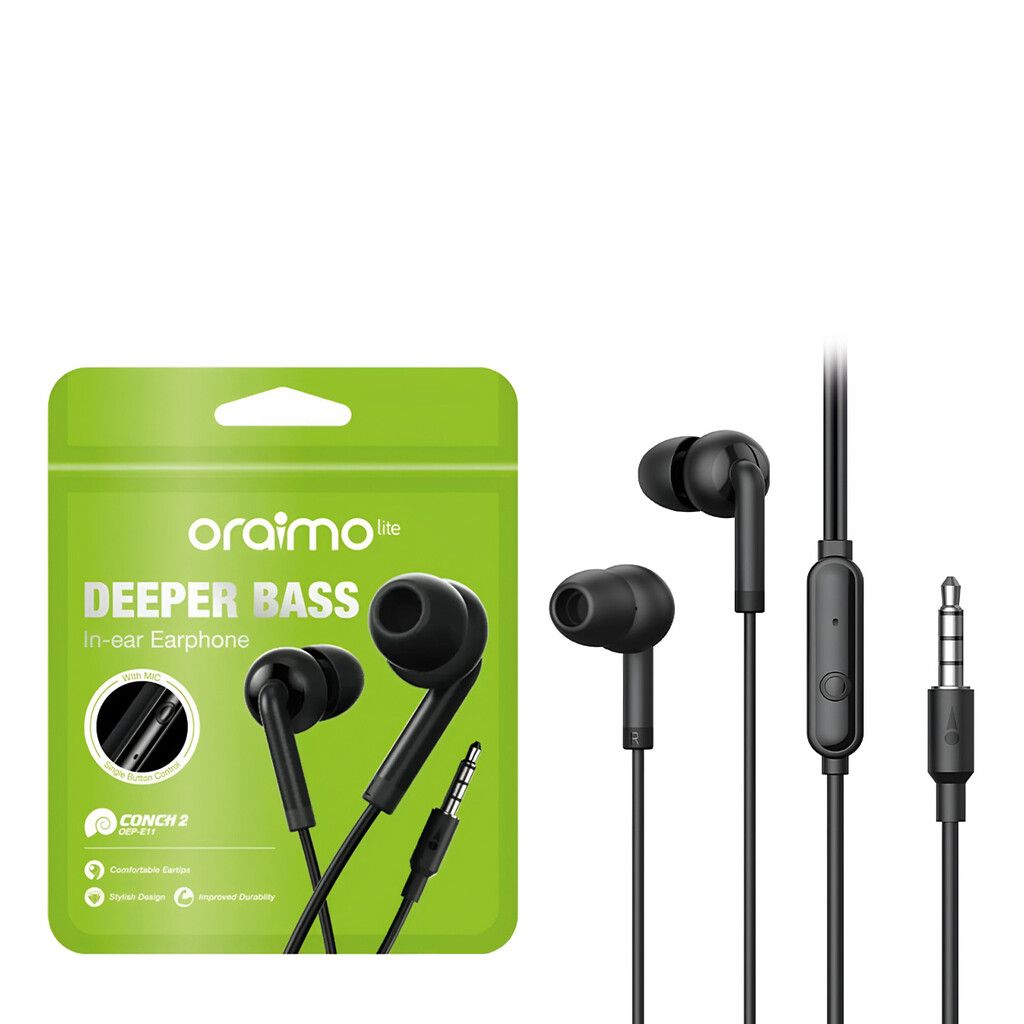 Auricular In-Ear Negro. Cable 1.2Mts Driver 6mm. ORAIMO
