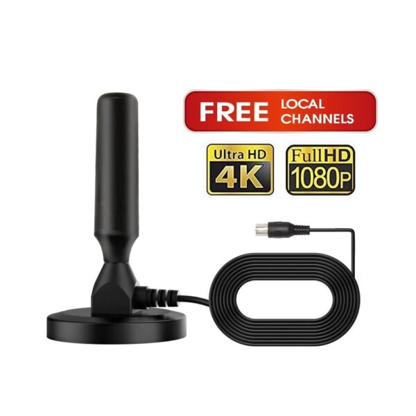 Antena de TV TDA P/ Interiores Cable 5m - Base Magnetica  VHF UHF 4K HD