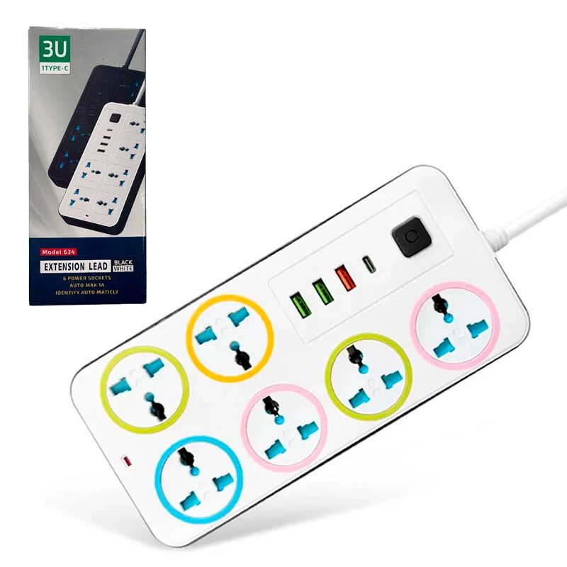 Zapatilla 6 tomas + PD + USBX3 C/ Interruptor 3Mts Zapatilla 6 tomas + PD + USBX3 C/ Interruptor 3Mts
