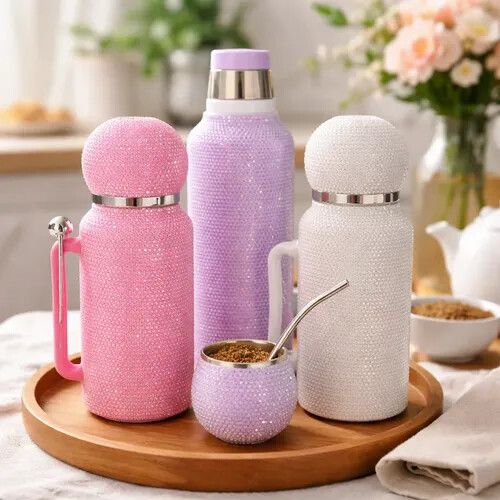 KIT Oval Glitter -Termo 1300ml + Mate + Bombilla