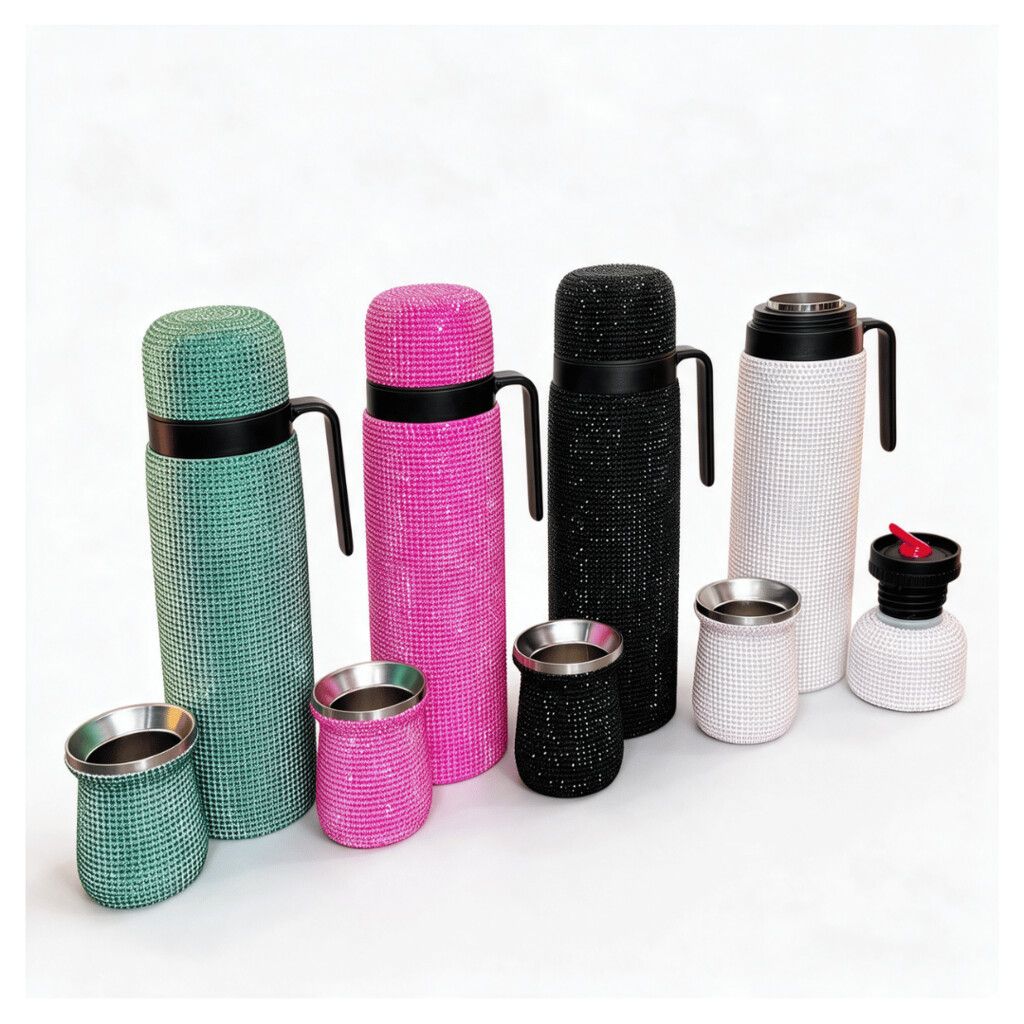 KIT Glitter -Termo 1L  Manija y Pico + Mate + Bombilla
