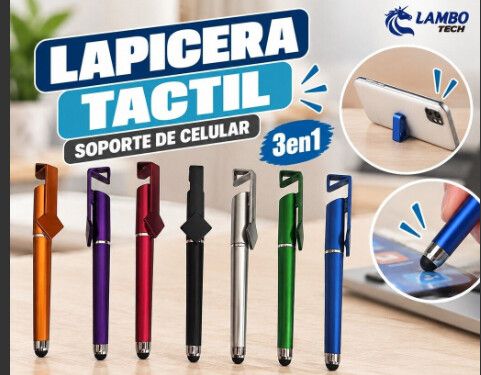 Lapicera Tactil 3 en 1 + Lapicera + Soporte Celular